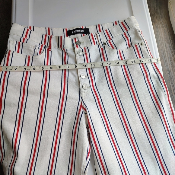 Express Women's High Waisted Striped Button Fly Cropped Wide Leg Jeans Stretch - Picture 12 of 17